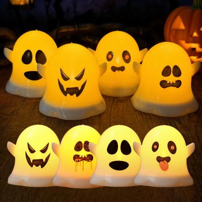 4Pcs Halloween Decorations Led Candle Light Plastic Ghost Skull Lamp for Home Bar Haunted House Halloween Party Decor Horror Props