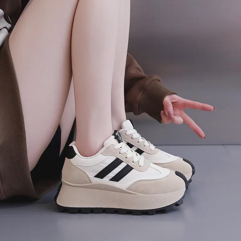 Teniși cu platformă groasă pentru femei, primăvara 2025 – Pantofi casual la modă, stil retro, pentru studenți