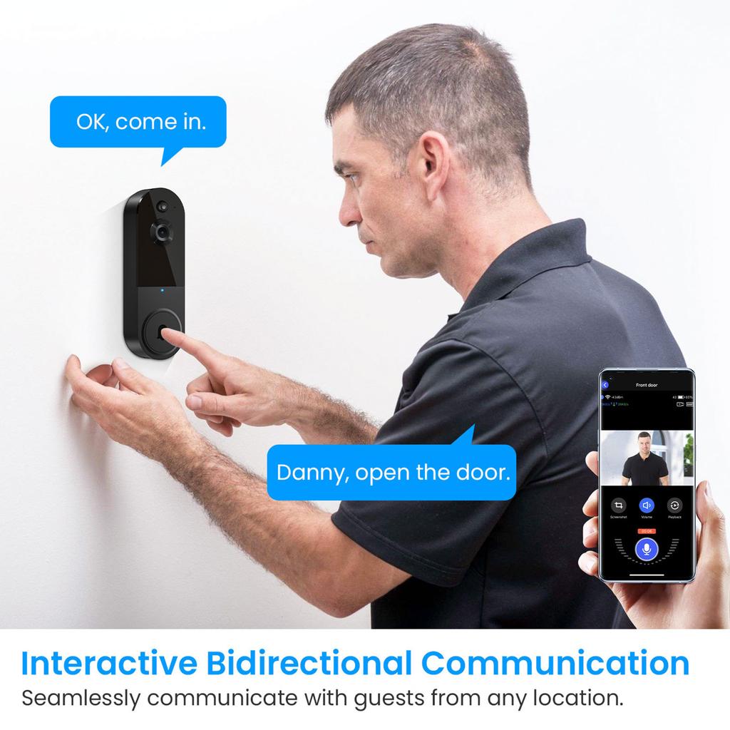 Wireless Video Doorbell Waterproof Smart Monitoring Doorbell Rechargeable Electronic Doorbell Camera for Home Safety Protection