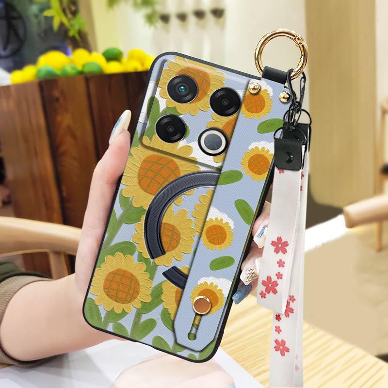 Lanyard Anti-dust Phone Case For infinix GT 20 Pro/X6871 Wristband Flower Back Cover Waterproof Shockproof Soft case