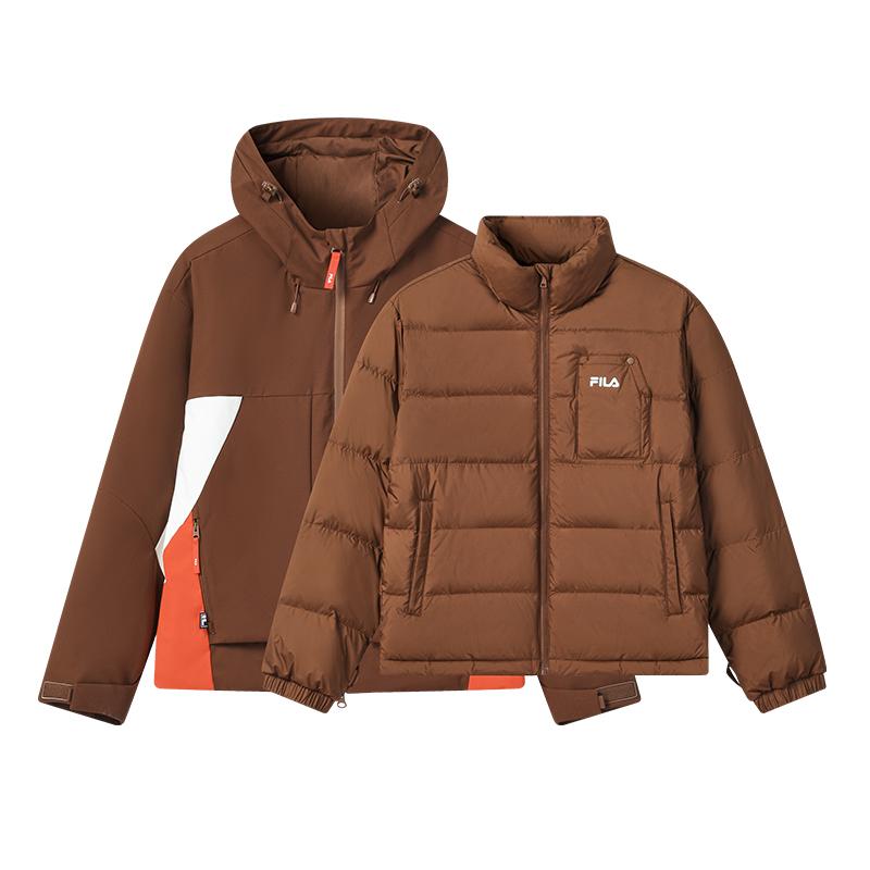 Fila Original Fashion Retro Casual Versatile Soft Comfortable Two-Piece Down Jacket Women Outerwear Magnolia-Brown F11W549913FBN
