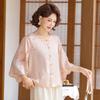 Summer 2026 Imitation Silk Short-Sleeve Blouse - Fashionable Plus Size for Middle-Aged & Elderly Moms