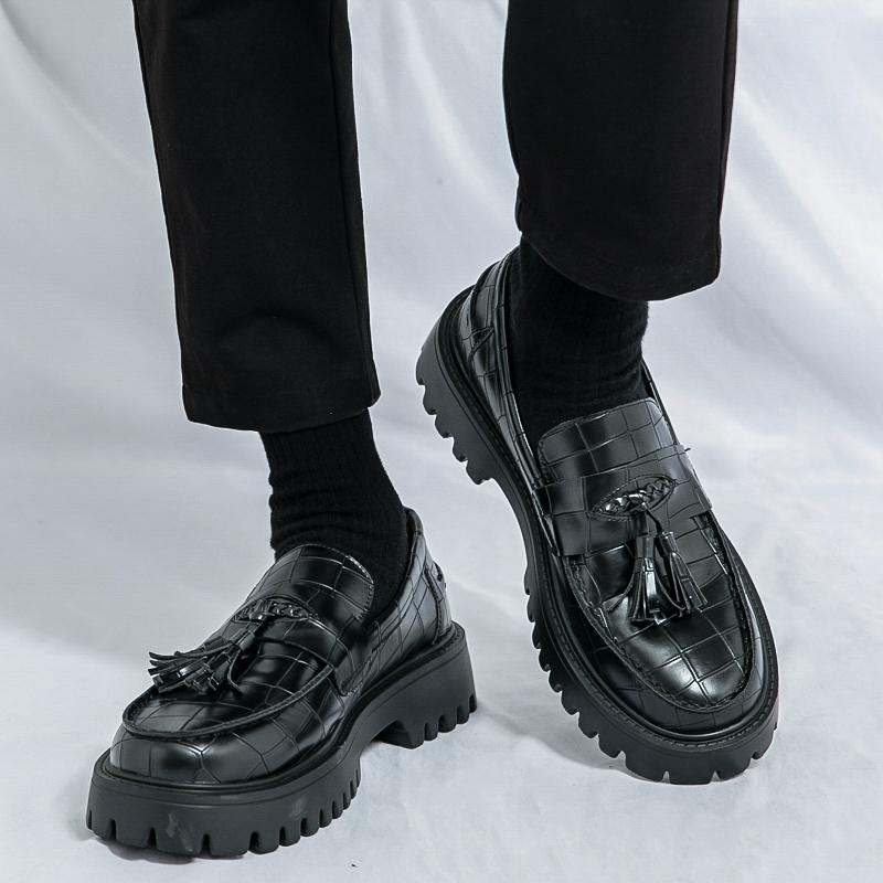 Men Loafers Black Platform Elevator Leather Shoes Thick Sole Formal Business Wedding Dress Prom Lightweight Shoes Large Size