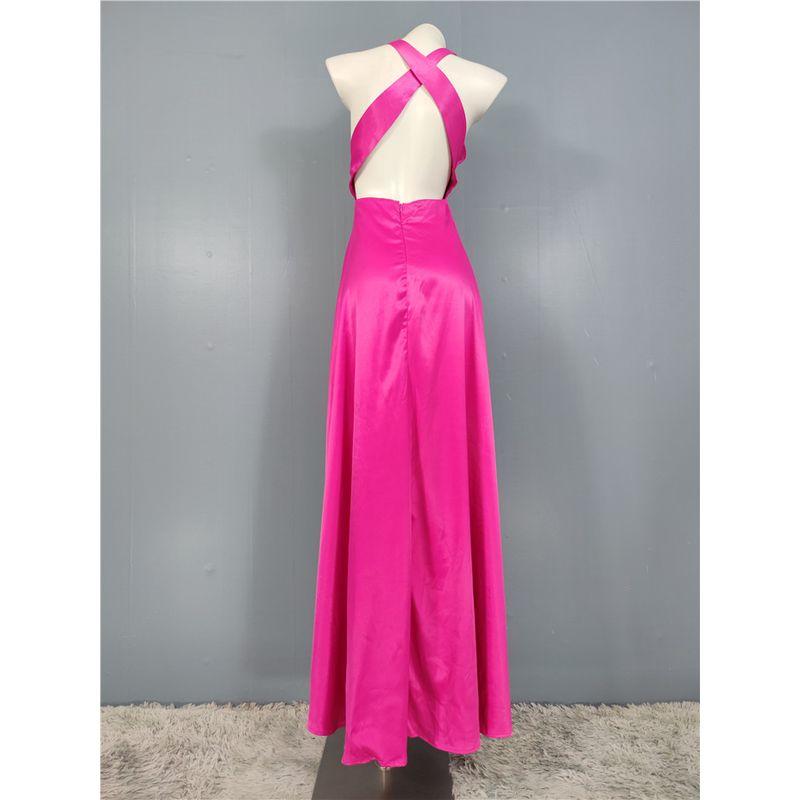 Export Single Summer New Arrival High Quality Smooth Fabric Bright Rose Red Elegant Adult Lady Like Woman Sexy V-neck Dress