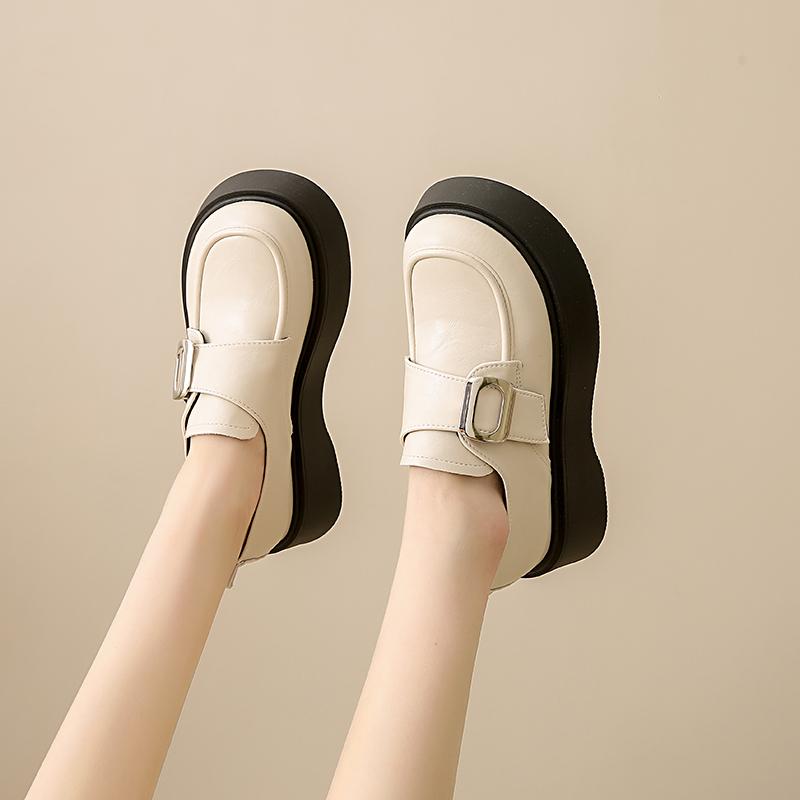 Fashion CRLAYDK Retro Women's Chunky Platform Penny Loafers Leather Fashion Slip On Office Work School Dress Comfort Ladies Shoes