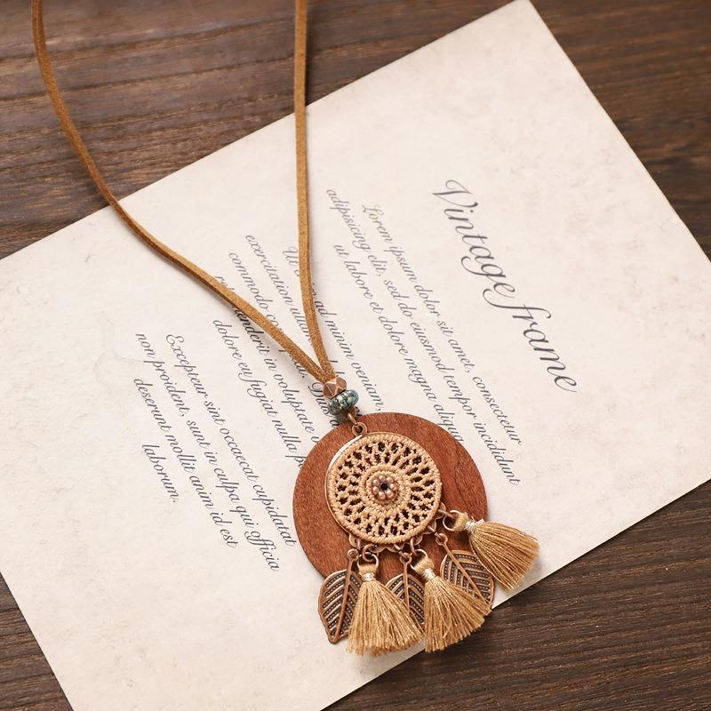 Bohemian Long Tassel Necklace Vintage Niche Exotic Wooden Sweater Chain Women's Accessories