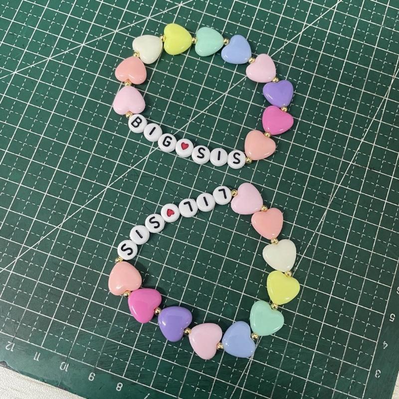 2Pcs Colorful Bead Sister Handchain Set Lettered Bangles Handcrafted Heart Bracelets for Siblings Friendship Bangle