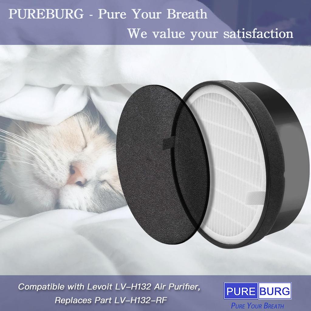 PUREBURG Replacement Filter Set with Levoit Air Includes 2 H13 HEPA Filters 4 Activated Carbon LV-H132-RF (Compatible LV-H132 Purifier, & Pre-filters)