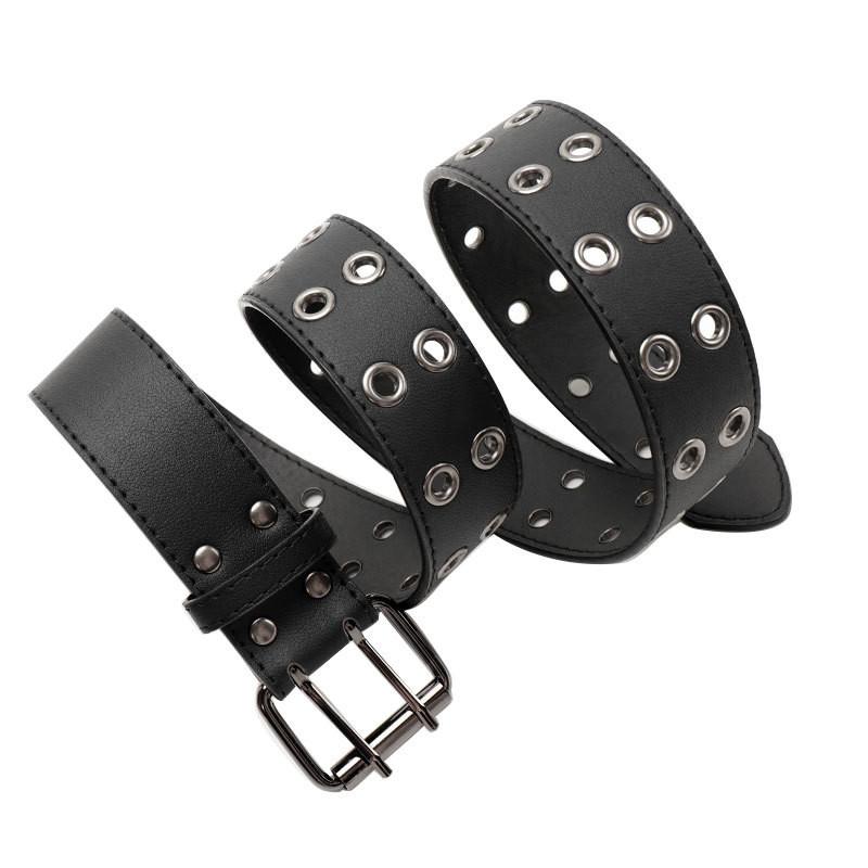 Punk Street Style Double Row Hole Women Casual Belt For Daily Versatile
