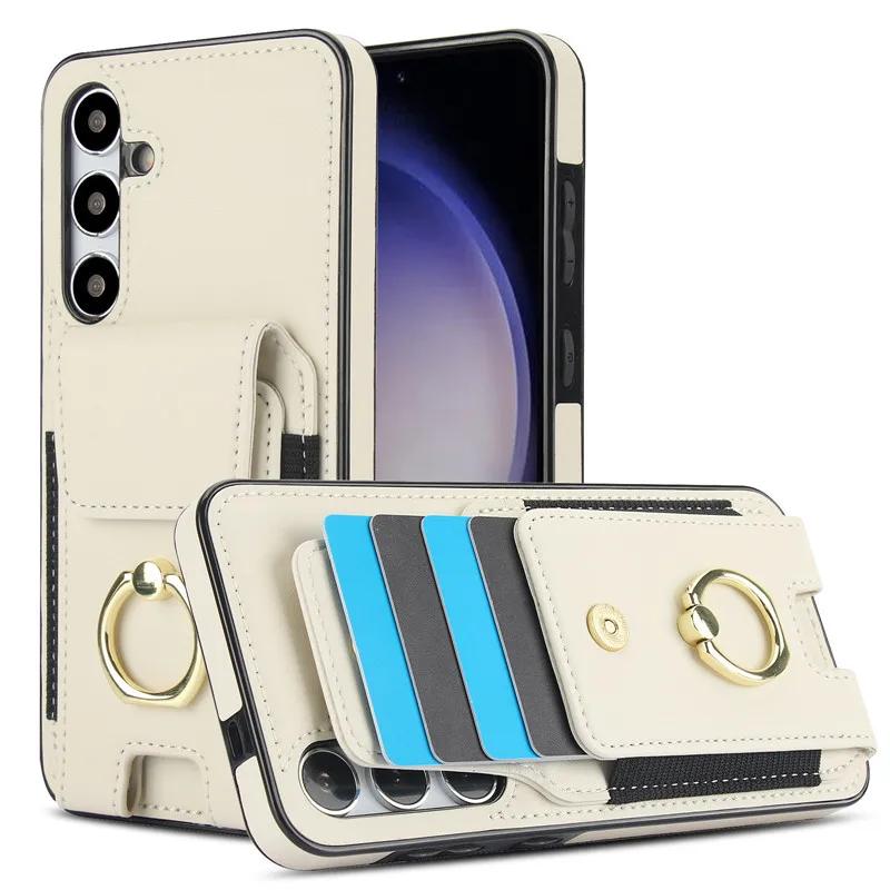 Ring Leather Wallet Card Phone Case for Samsung Galaxy S25 Edge S24 Ultra S23 Plus S22 S21 FE Note 20 10 Flip Stand Cover