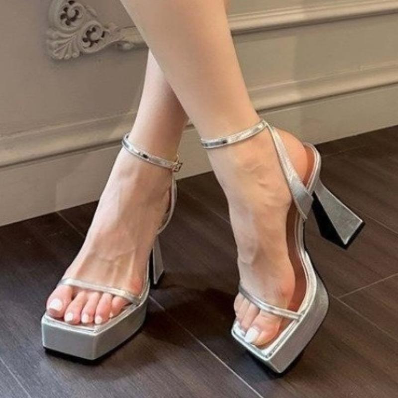 Fashion 2025 Elegant and stylish NEW Spring Summer Platform Thick Heel Sandals Buckle Show Shoes Open Toe Strap High Heels Rubber Sole