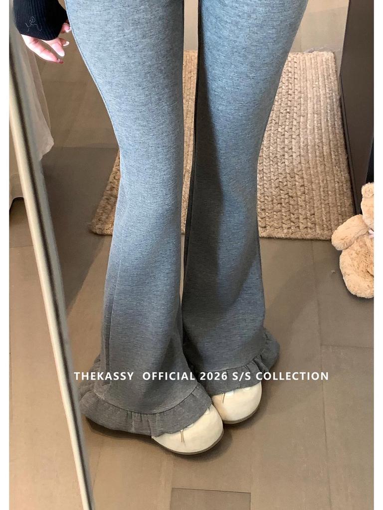 Lace Patchwork Micro Flare Pants - Spring 2026 New Arrival, Slimming Versatile Korean Style for Women