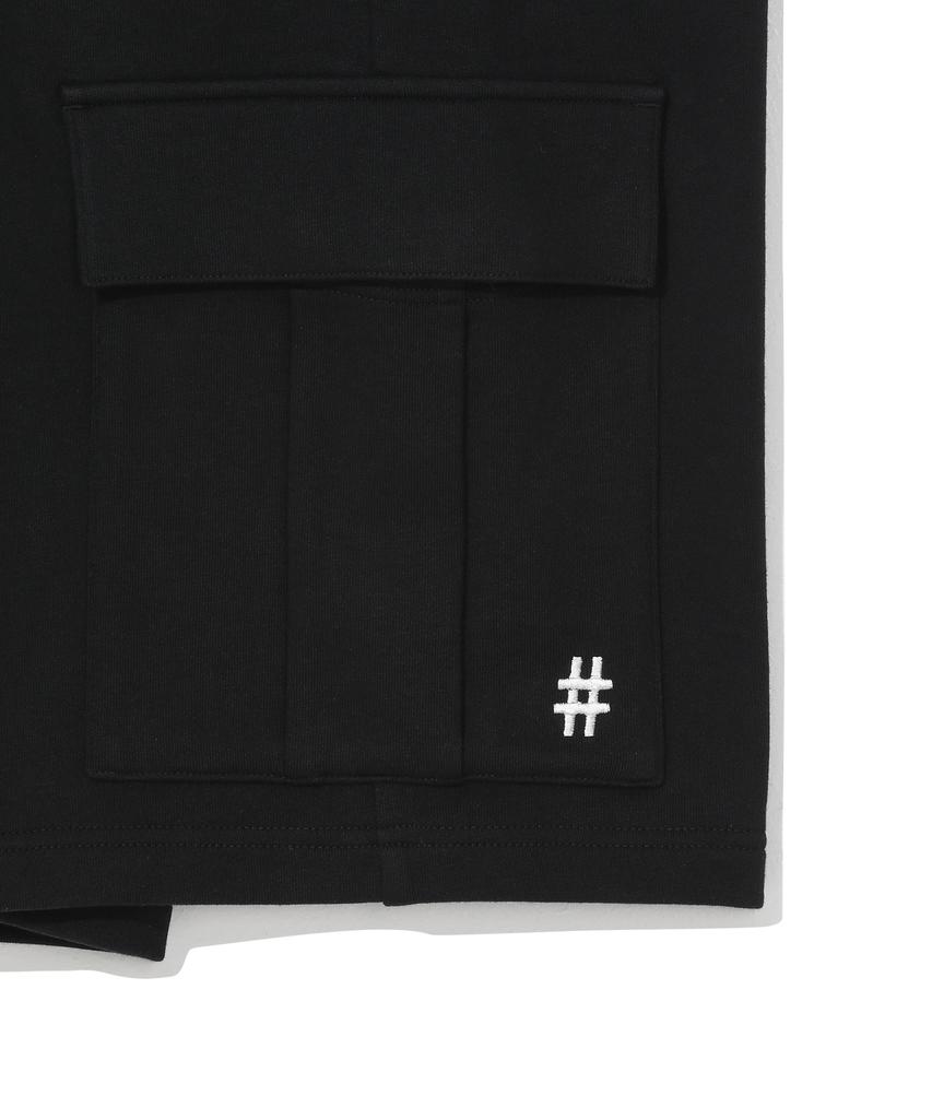 BEENTRILL Standard Hashtag Cargo Bermuda Sweatpants (Black)