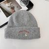 Knitted hat women's ins tide with letters small leather label warm pullover hat autumn and winter thin street ear protection cold hat