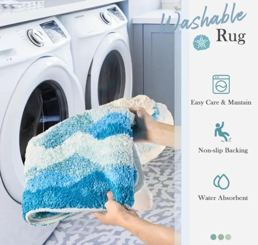 Imitation Cashmere Carpet Beach Wave Creative Non-slip Bathroom Carpet Bedroom Bedside Carpet Living Room Door Mat Home D