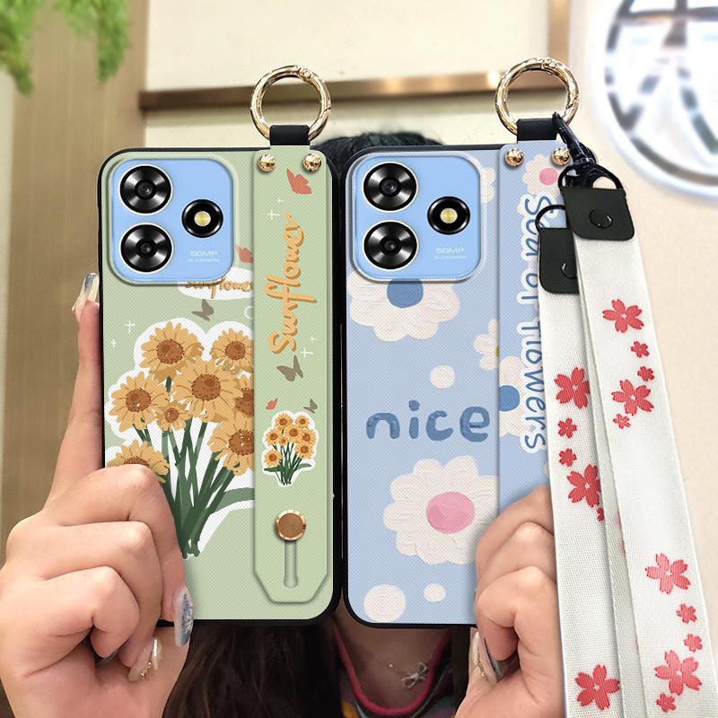 Phone Holder Kickstand Phone Case For ZTE Blade A73 4G/V50 Smart Durable Anti-dust Silicone Wrist Strap Fashion Design