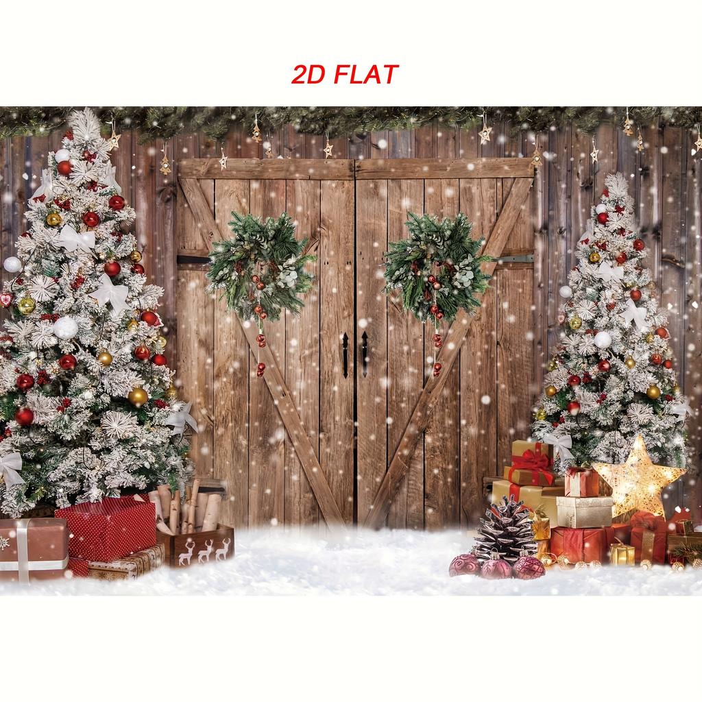 1pc 2D Flat Christmas Banner Background Cloth, Christmas Tree and Barn Design, Christmas Decoration, No Power Required——sjs