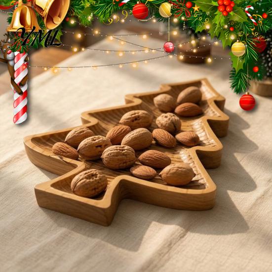 Decorative Wooden Fruit Bowl Christmas Tree Serving Tray, Candy Nut Dish, Xmas Tree?Shaped Snack Storage Rustic Home Table Decor Plate, Tabletop