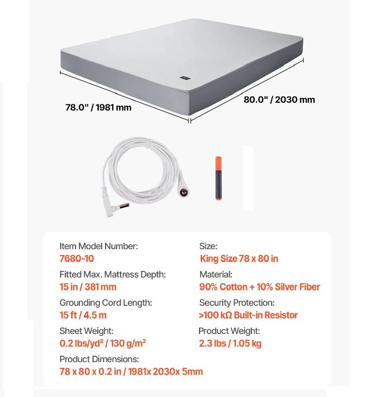 Grounding Sheets King Size Mat - 90% Cotton + 10% Silver Fiber Earthing Sheet | Better Sleep, Natural Energy