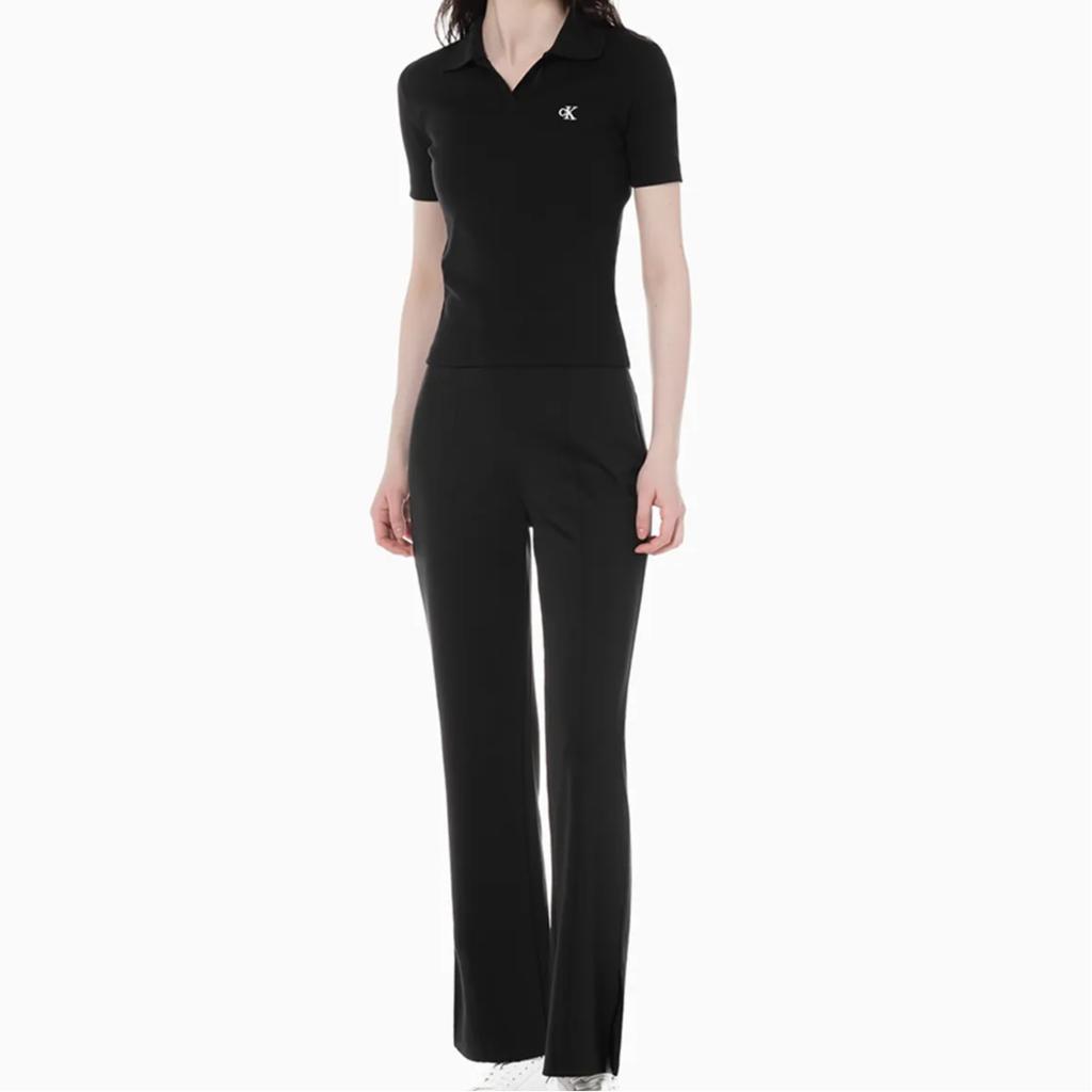 Calvin Klein Fashion High-Waisted Solid Color Split Flared Casual Pants Women bottoms Black J223723-BEH