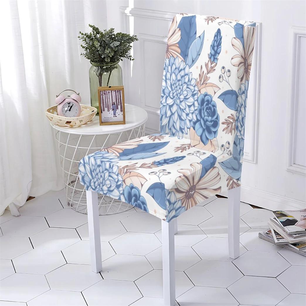 

Plant Style Computer Chair Cover Extensible Chair Cover Flowers Pattern Elastic Dining Room Chairs Covers Home Covers for Chairs 1PC