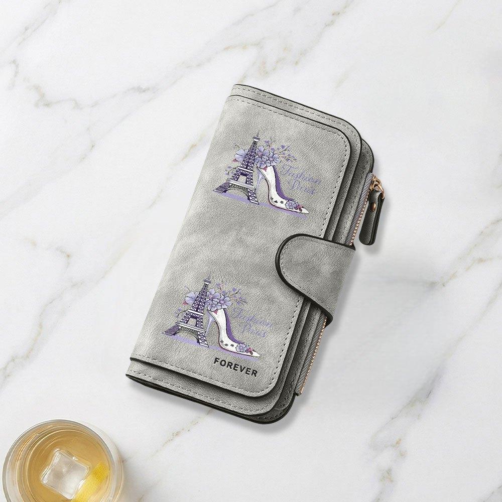 Parisian Fashion High Heeled Shoes and Floral Print Long Wallet Multifunctional Portable Coin Purse with Clasp Suitable for Daily Commuting Large