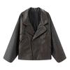 Fall New Women's Clothing French Style Commute Style Flip Collar Long Sleeves Zipper Poly Urethane Leather Short Jacket