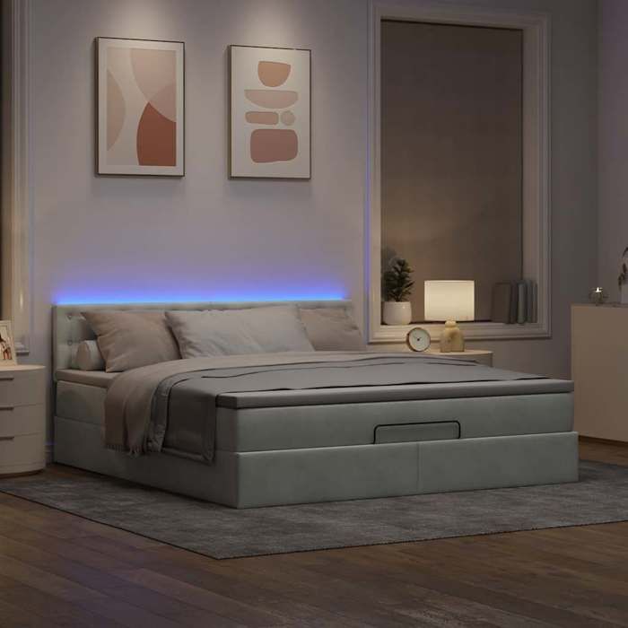 VidaXL Ottoman Bed Frame with Light Grey Mattress 160x200 Cm Velvet 3312776