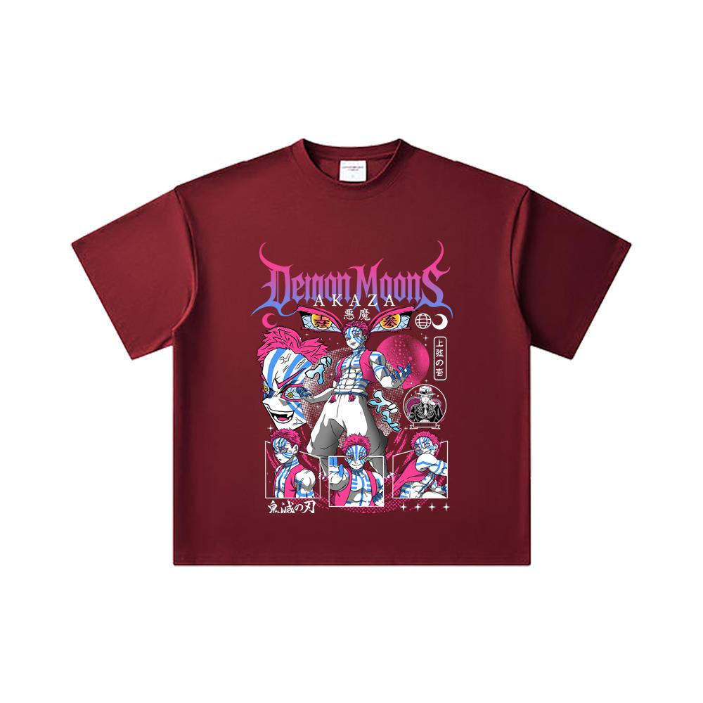 260 GSM Double Yarn 32 Count 100% Cotton Demon Slayer V31 Akaza Print Unisex Heavy Cotton T Shirt