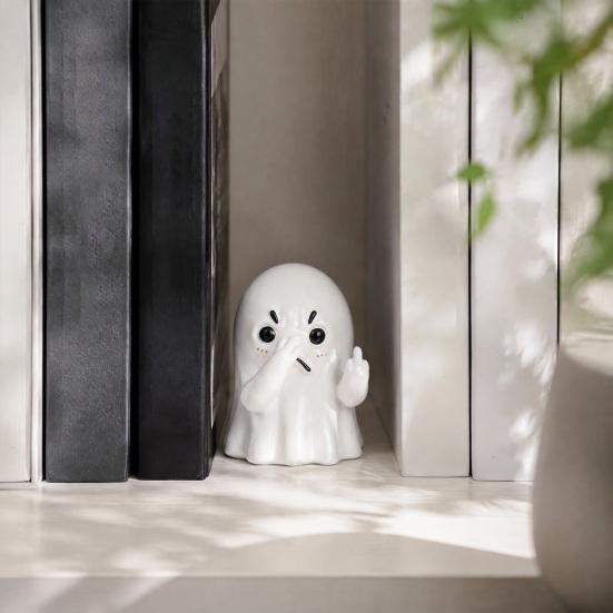 Whimsical Room Accent Middle Finger Ghost Statue, Funny Holding Nose Resin Figurine, Novelty Desktop Decoration Halloween Bathroom for Toilet