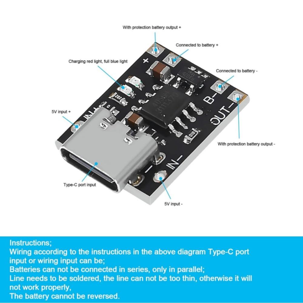 2-10PCS Smallest Lithium Battery Charging Panel 1A Ternary Lithium Battery 3.7V4.2V Charger Module Type-C With Protection Board