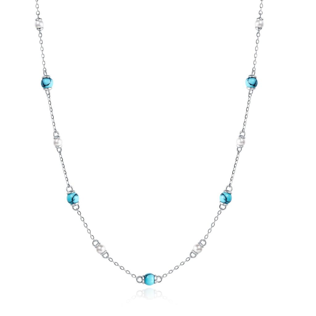 FANCIME Turquoise Necklace for Turquoise and Shell Pearl Bead Hawaiian Power Silver Travel Anniversary Gift Wrapping Included Women, Necklace,