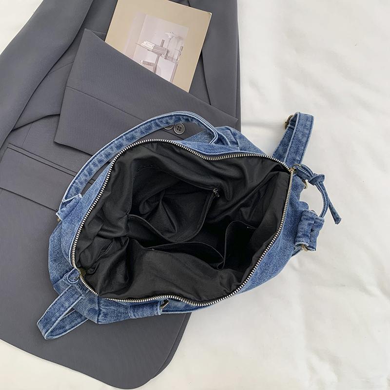 Vintage Denim Handbag with Braided Details Large Capacity Shoulder Crossbody Bag for Women