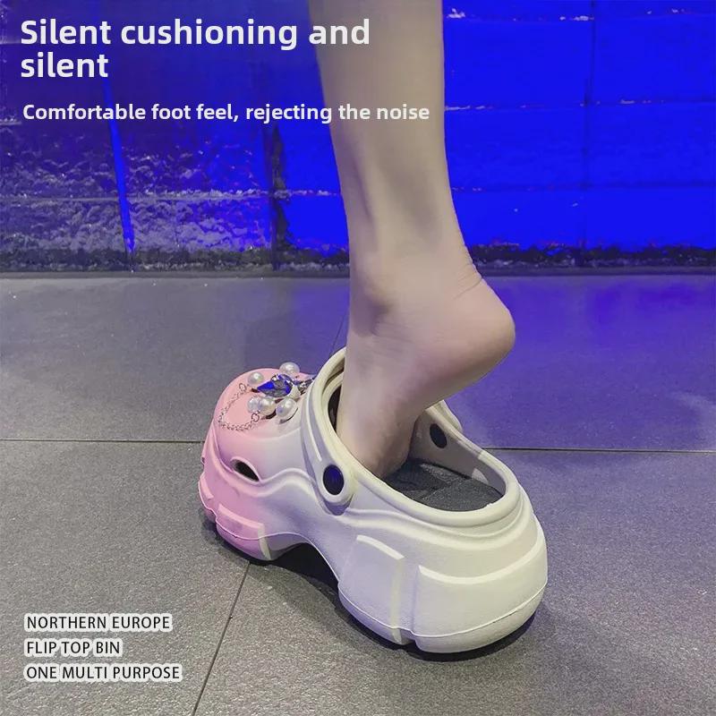 Women's Summer EVA Crystal Love Detachable Closed-Toe Sandals - Thick, Non-Slip, Soft Bottom, Ideal for Beach Wear.