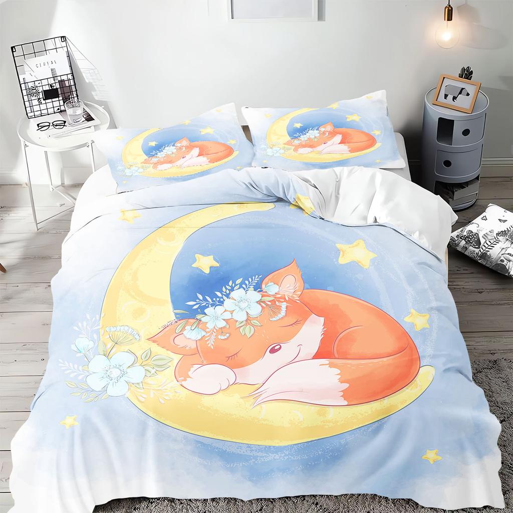 Anime Desene Animate Animal Vulpe Husă de Plapumă Lenjerie de Pat Față de Pernă Imprimat Set Copii și Adulți Mărime Queen Imprimare Reactivă Plapumă