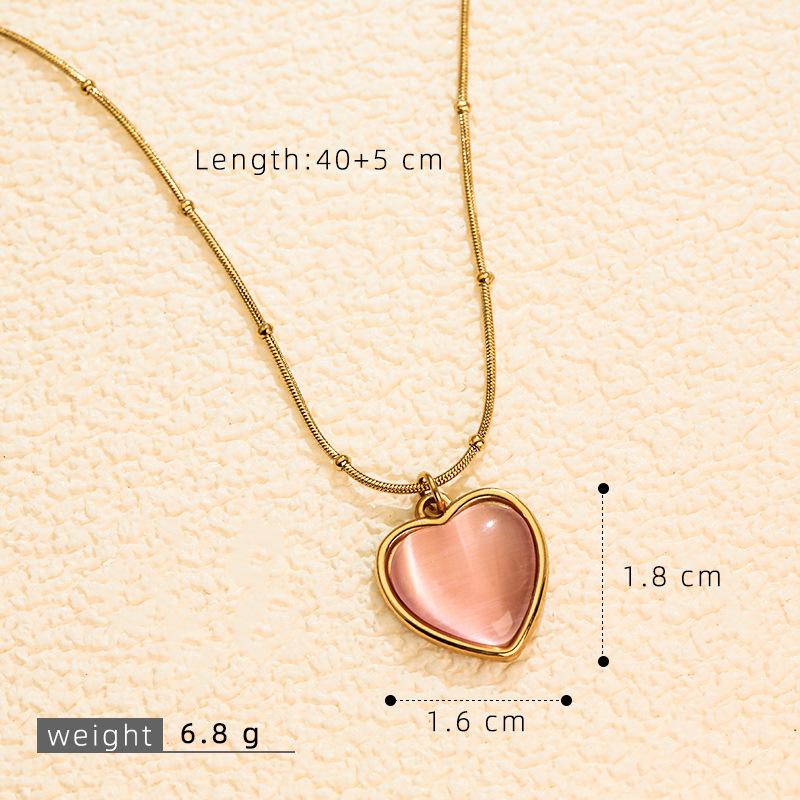 European & Korean Style Heart Clavicle Chain - Stainless Steel Peach Heart Pendant Necklace