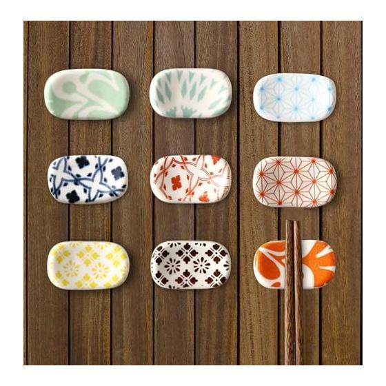 Set of 9 Soramame (Broad Bean) Chopstick Rests - Japanese Style Ceramic Chopstick Holders, Tableware, Kitchen Accessories, Gifts - 5x3x1.5cm,
