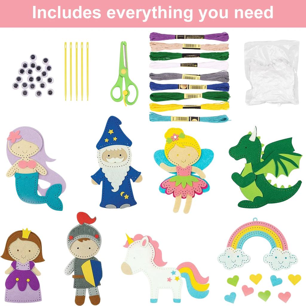 Kids Sewing Kit Fun Animals Craft Kit DIY Sewing Felt Plush Animals for Kids Beginners Educational Sewing Set Girl Art Toy