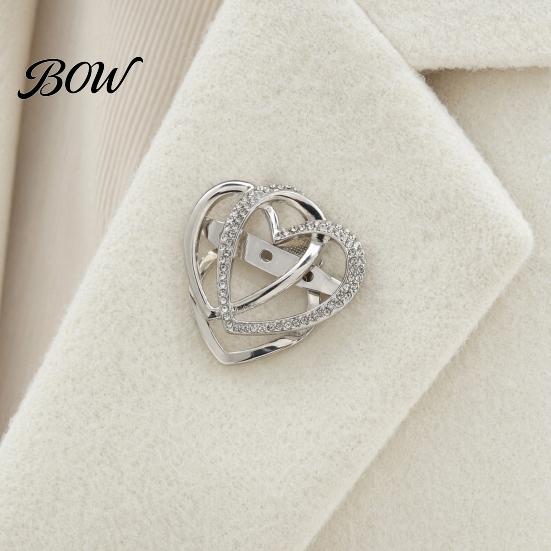 Multi-purpose Jewelry Pin Double Layered Love Heart Brooch, Rhinestone Lapel for Men Non-slip Brooch Women, Decorative Badge Clothes Bag Hat