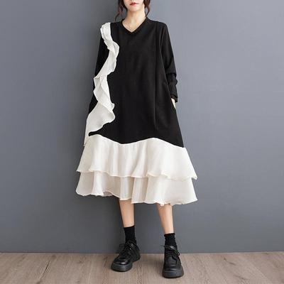 Long Sleeve Plus Size Cotton Vintage Ruffle New In Dresses for Women Casual Loose Spring Autumn Dress