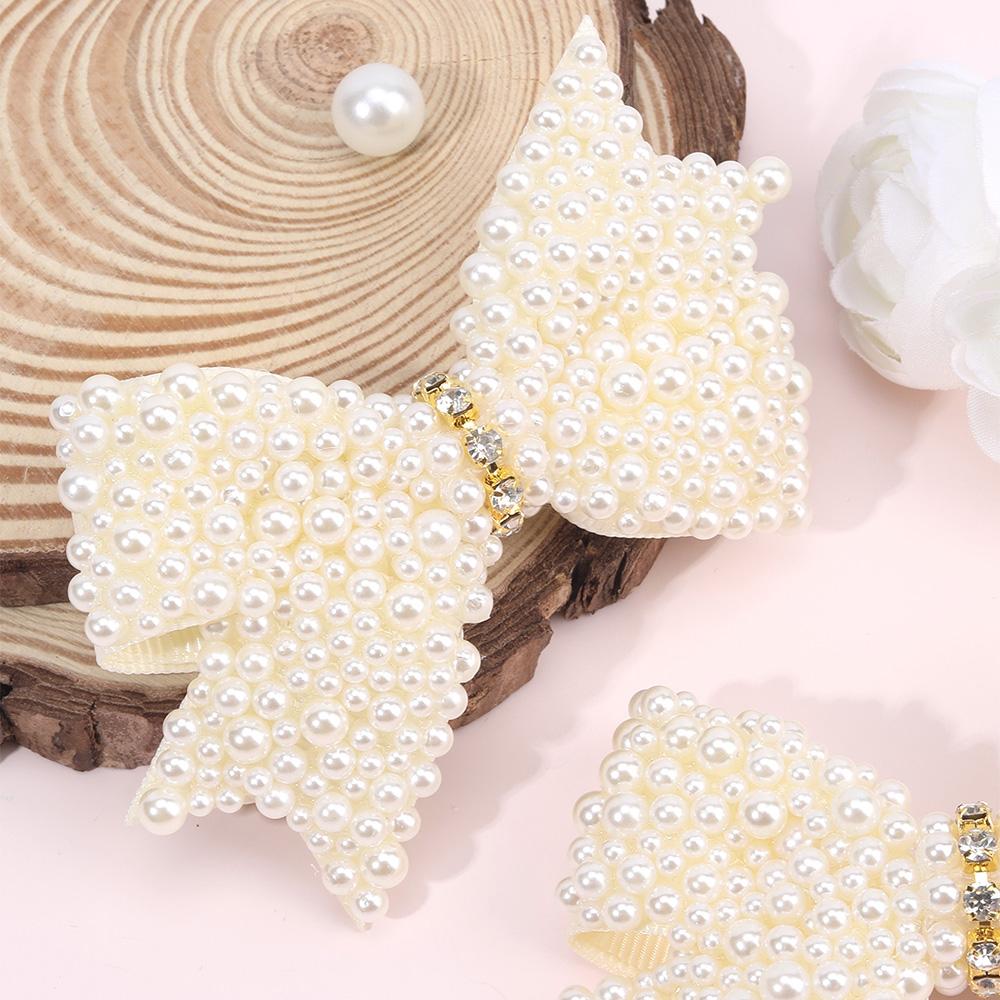 2Pcs Popular Pearls Bow Hair Clips Korean Style Hairpins Elegant Sweet Rhinestone Barrette For Girls Kids Headdress Accessories
