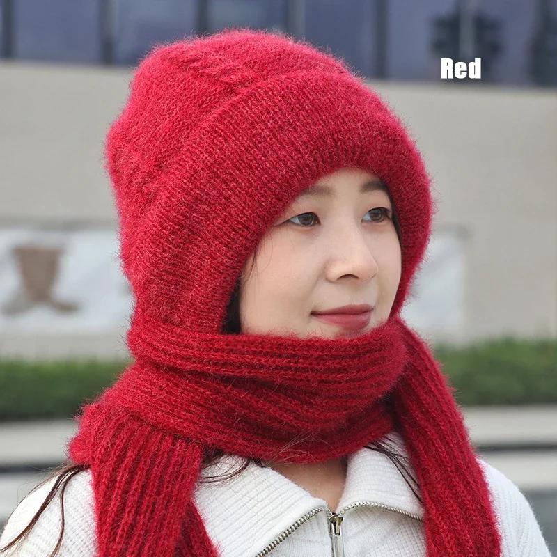 Fashion Lady Winter Knitted Warm Thickened Ear Protection Windproof Scarf Hat Ear Protection Hat Knitted Hats