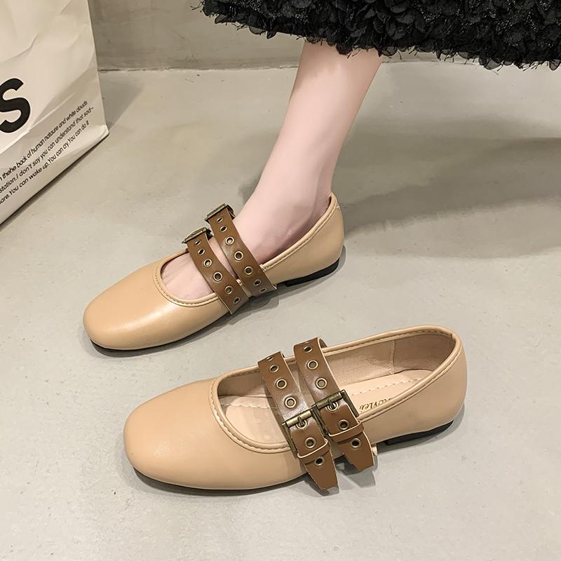 Fashion Shoes Woman 2024 Round Toe Shallow Mouth Casual Female Sneakers Autumn Flats New Square Fall Retro Summer Dress PU Mary Janes La