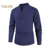 Spring Autumn Men Shirt Lace-up Stand Collar Long Sleeves Solid Color Loose Retro Medieval Mid Length Casual Commuting Office Top