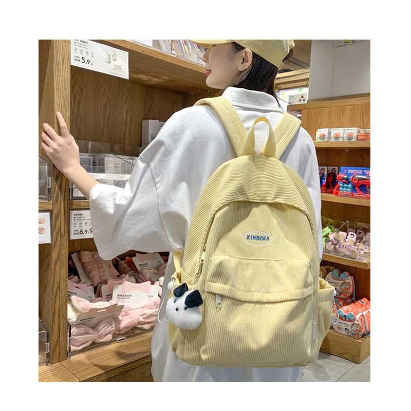 Minimalist Corduroy Backpack - Cute Japanese & Korean Style for Girls