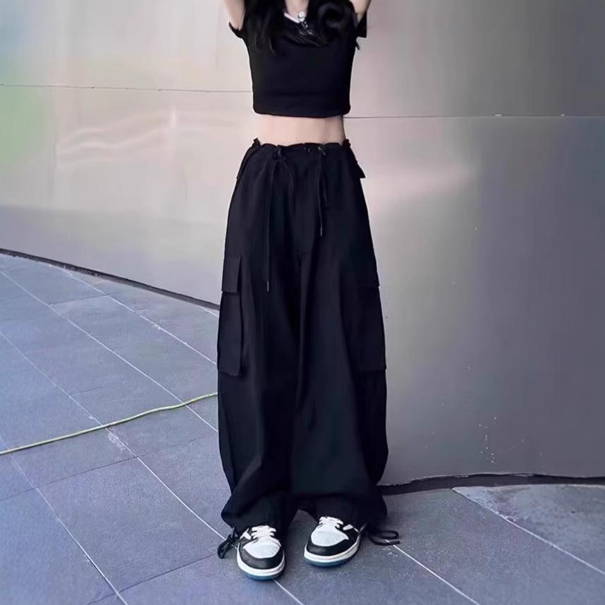 

Женские брюки для японских танцев 2025 года с манжетами на щиколотках и большими карманами S чёрный