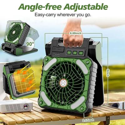 Solar Barbecue Fan Camping Fan -4-speed Portable Fan with LED Light, Adjustable 90 °, Suitable for Tents/outdoor Use,green/prange