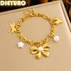 DIEYURO 316L Stainless Steell Golden Bowknot Pearl Heart Bracelet For Women New Trend Fashion Hand Chain Jewelry Holiday Gift