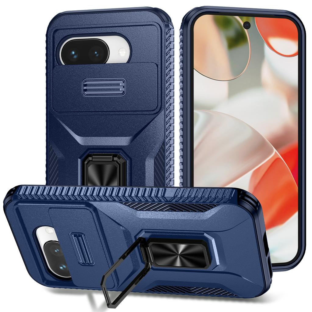 Slide Lens Protector Phone Case for Google Pixel 9A 9 Pro XL Cover Metal Ring Kickstand Car Mount Pixel 7 8 Pro Phone Shell