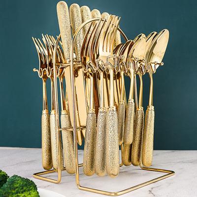 High-end Titanium Gold Process Stainless Steel Tableware Light Luxury Tableware Cutlery Set Kitchen Dining Bar Home Garden